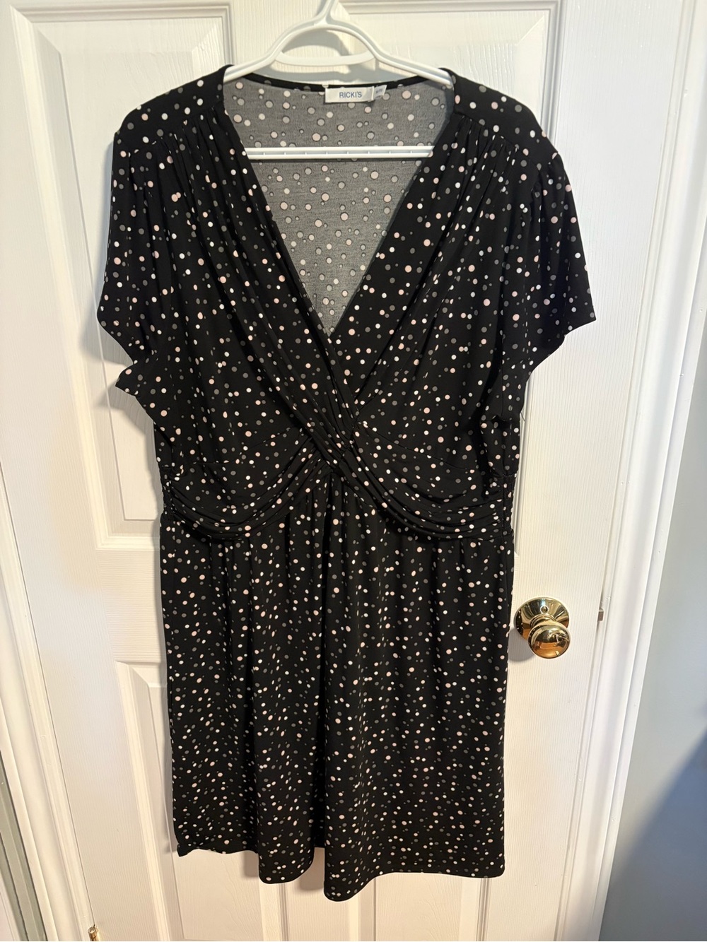 Ricki's Black and White and CrePolka Dot Faux Wrap-Front Dress